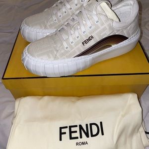 FENDI Jacqured Logo Sneaker - Beige - Size 40 EU / 10 US